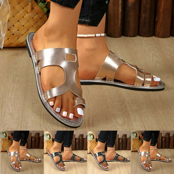 Summer Sandals Women Flat Heel Open Toe Slip-on Slipper Casual Summer Shoes Women Casual Breathable Thick-Soled Sandals Women Beach Shoes