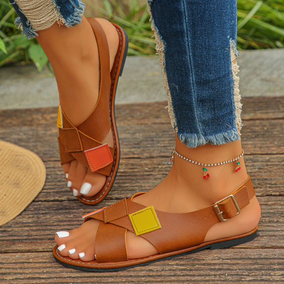 Summer Sandals Women Flat Heel Open Toe Women's Casual Versatile Flat Sandals Sprin Summer Comfortable Color-Blocked Wide Stripe Beach Sandals