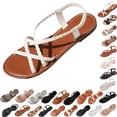 thumbnail image 1 of Summer Sandals for Women Footbed Solid Color Open Toe Slip-On Comfortable Elastic Strap Flat Slippers Sandals for Women Beach Vacation Holiday Vintage Fashion, 1 of 9