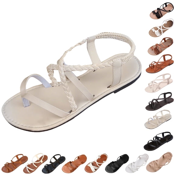 Summer Sandals for Women Footbed Solid Color Open Toe Slip-On Comfortable Elastic Strap Flat Slippers Sandals for Women Beach Vacation Holiday Vintage Fashion