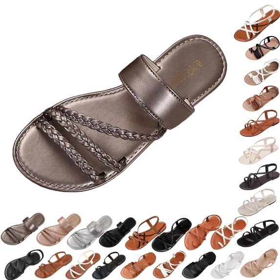 Summer Sandals for Women Footbed Solid Color Open Toe Slip-On Comfortable Elastic Strap Flat Slippers Sandals for Women Beach Vacation Holiday Vintage Fashion