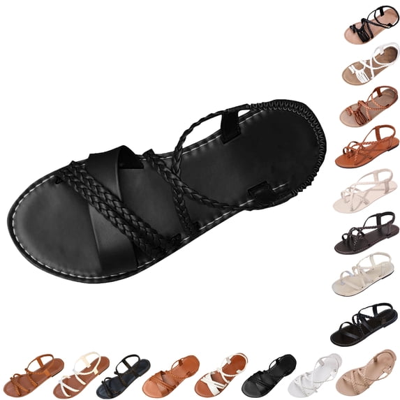 Summer Sandals for Women Footbed Solid Color Open Toe Slip-On Comfortable Elastic Strap Flat Slippers Sandals for Women Beach Vacation Holiday Vintage Fashion