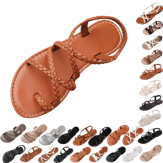 Summer Sandals for Women Footbed Solid Color Open Toe Slip-On Comfortable Elastic Strap Flat Slippers Sandals for Women Beach Vacation Holiday Vintage Fashion