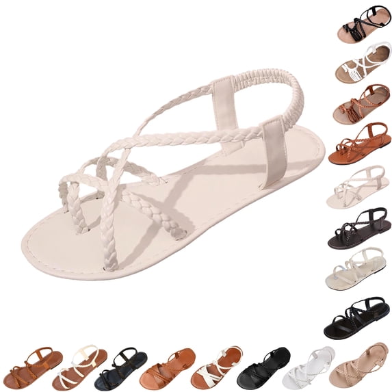 Summer Sandals for Women Footbed Solid Color Open Toe Slip-On Comfortable Elastic Strap Flat Slippers Sandals for Women Beach Vacation Holiday Vintage Fashion
