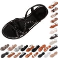 thumbnail image 1 of Summer Sandals for Women Footbed Solid Color Open Toe Slip-On Comfortable Elastic Strap Flat Slippers Sandals for Women Beach Vacation Holiday Vintage Fashion, 1 of 10