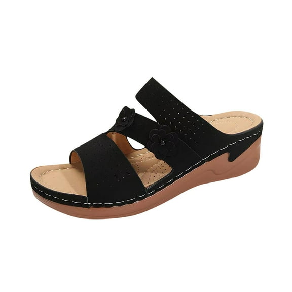 Summer Sandals for Women Orthopedic Wedge Shoes Comfortable Walking Slides Sandals with Arch Support Anti-Slip Beach Sandals Breathable Black Women Sandal