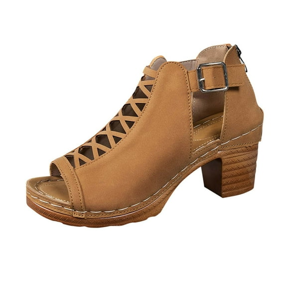 Summer Sandals for Women Summer Trendy Dressy, Fashion Open Toe Heel Sandal Chunky Heels Adjustable Straps Ankle Strap Zipper Back High Block Heels Fish Mouth Sandals