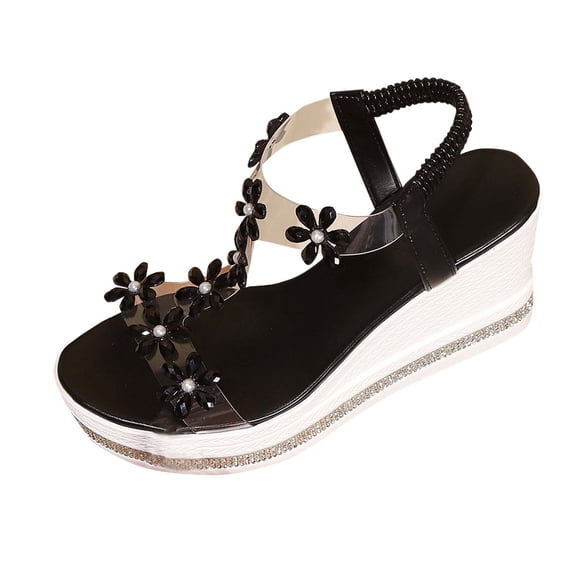 Summer Sandals for Women Women's Platform Sandal High Heel Wedges Slides Rhinestone Fashionable Butterfly Decor Cute Thick Soled Open Toe Shoes with Transparent Elastic T-Strap Boho Beach