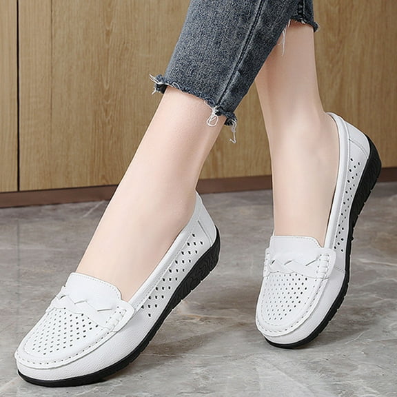 Summer Sandals Women's Summer Fashion Casual Shoes Leather Loafers Mom Shoes Cowhide Sole Shoes Sandals White