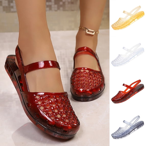Summer Sandals for Woman Flat Heel Closed Toe Ankle Straps Hollow Out Slippers Summer Comfortable Casual Versatile Outdoor Beach Vacation Shoes
