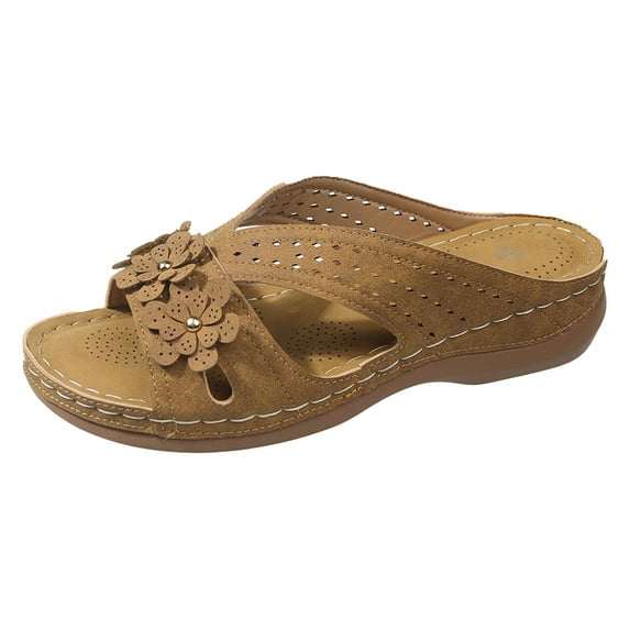 Summer Sandals for Women 2024 Summer Flip Flops Flower Platform Slippers Large Size Casual Women's Rubber Sandals Flip Flops Khaki 40
