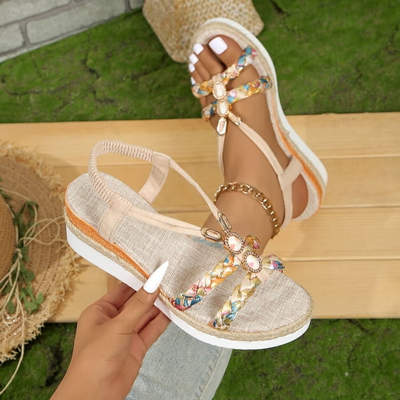 Summer Sandals for Women Casual Dressy Round Head Comfy Sandals Beach Open Toe Shoes