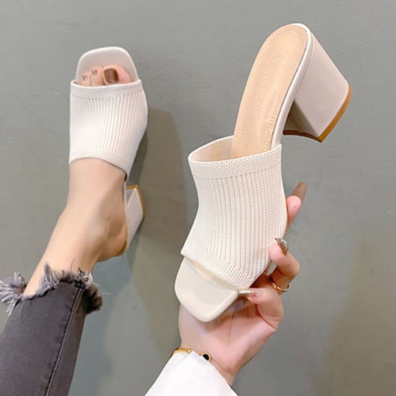 Summer Sandals for Women Chunky Heel Open Toe Slip-on Summer Casual Shoes Women's Fashionable Leisure Summer Solid Color Beach Sandals