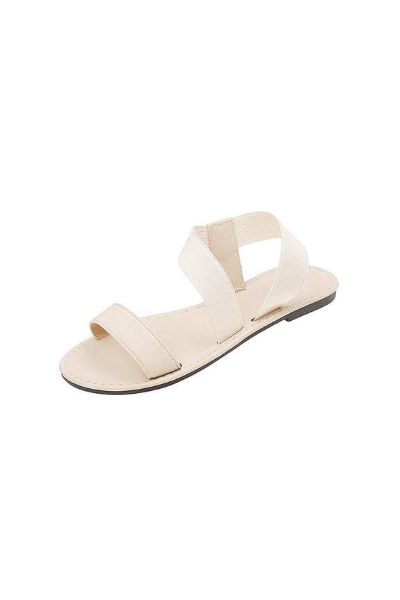 Summer Sandals for Women Flat Sandals with Elastic Straps,Open Toe Slip-On Shoes