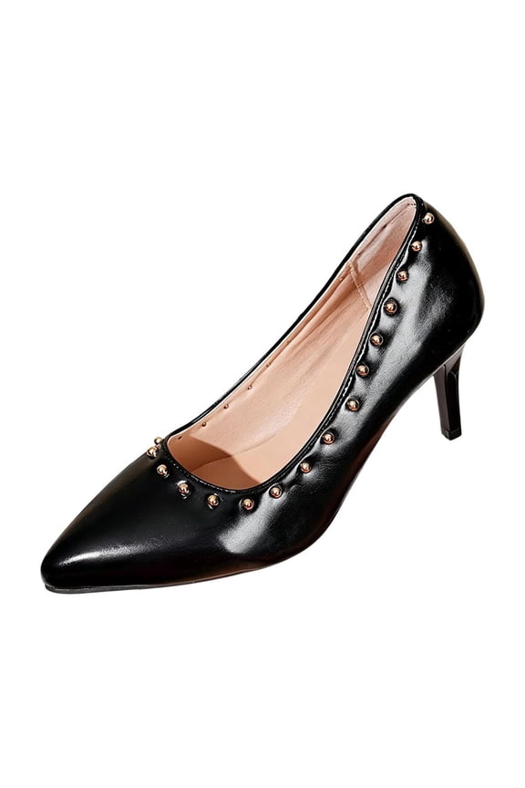 Summer Sandals for Women Pointed Toe Pumps with Gold Rivet Trim and 8cm Narrow Heel