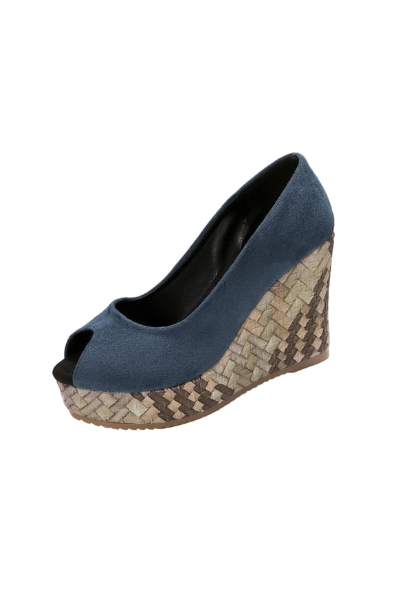 Summer Sandals for Women Suede Peep Toe Wedge Pumps with Woven Platform Heel