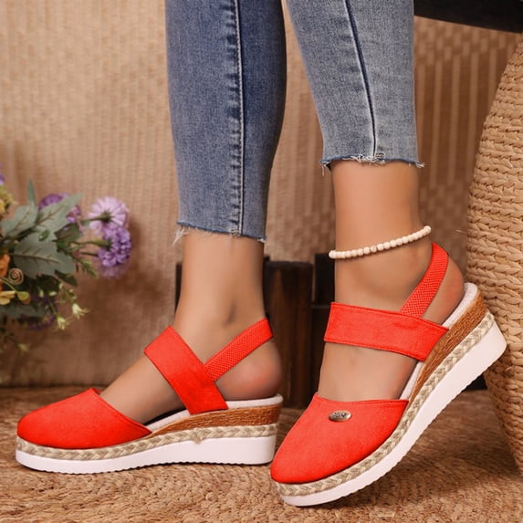 Summer Sandals for Womens Plus Size Fashion Casual Style Heel Lightweight Rope Toe Elastic Thick Sandals