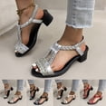 thumbnail image 1 of Summer Sandals for Womens Wide Feet Flats Plus Size Casual Spring Beach Versatile Rhinestone Fish Mouth Open Toe Elastic Low Heel Thick Heel Sandals, 1 of 9