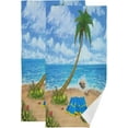 thumbnail image 1 of Summer Sandy Beach Kitchen Hand Towels, Tropical Palm Tree Fingertip Bath Towels Ultra Soft and Absorbent, Decorative Face Towels Dish Washcloths, 2 PCS, 28.3"x 14.4", 1 of 5