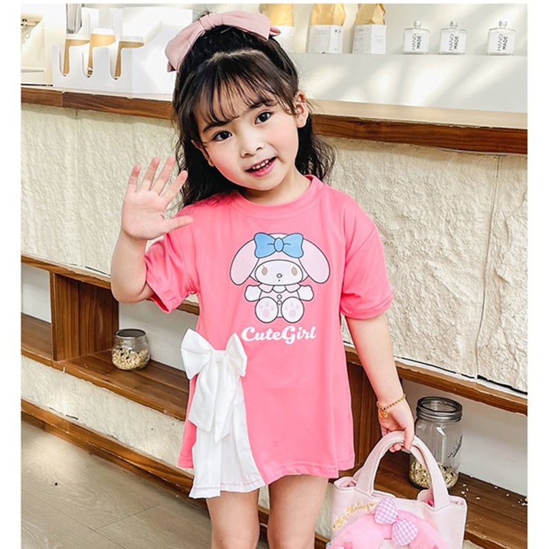 Summer Sanrio Girl Baby Dresses Cinnamoroll Melody Kuromi Bow Dress ...