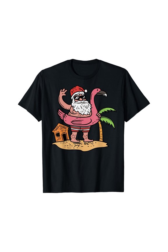 Summer Santa Flamingo Floater Funny Christmas In July Gift T-Shirt, Birthday Gift