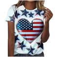 thumbnail image 1 of Summer Save 4Th Of July Patriotic Shirt For Women Independence Day Tee Usa Flag Star Stripe Tops Regular Size Slim Fitted Tee Shirts Round Neck T-Shirts Rolled Sleeve Shirt Boho Beach Holiday Clothes, 1 of 5