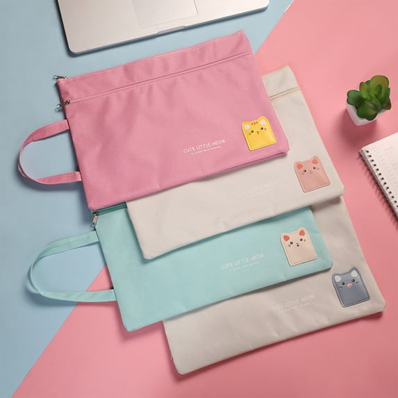Summer Saving!Back_to_School Saving!School_Supplies!Under $2 dollars!Colored File Folders, Cute Cats File Bag A4 Document Organizer With Zipper And Handle Waterproof Folder ForOffice, Pink