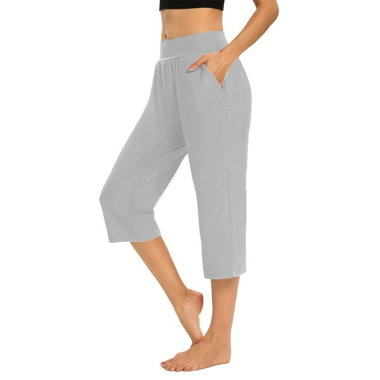 Loose fitting Womens grey linen pants with elastic waist 1930
