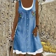 thumbnail image 1 of CALAFEBILA Denim Dress for Ladies Show ThinTwo-Piece Sleeveless Crew Neck Print Decreasing Waistline Summer Women Dresses Maxi Long Dress, 1 of 5