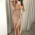thumbnail image 1 of CALAFEBILA Female Shirt Dress Comfortable Crew Neck Long Sleeve Solid Fork Opening Binding Waist Womens Summer Dresses Casual Maxi Dress, 1 of 8