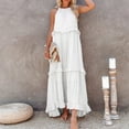 thumbnail image 1 of CALAFEBILA Ladies Midi Dress Everyday Sleeveless Crew Neck Solid Carving A More Defined Waistline Boho Womens Clothing Knee-Length Dress, 1 of 9