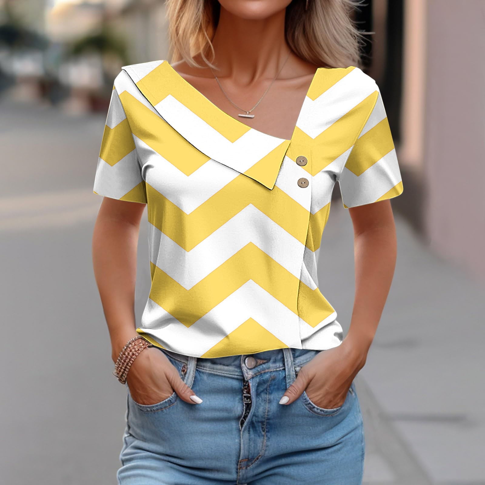 Summer Saving Clearance 2024! POTETI Ladies Tshirts Under 5 Yellow