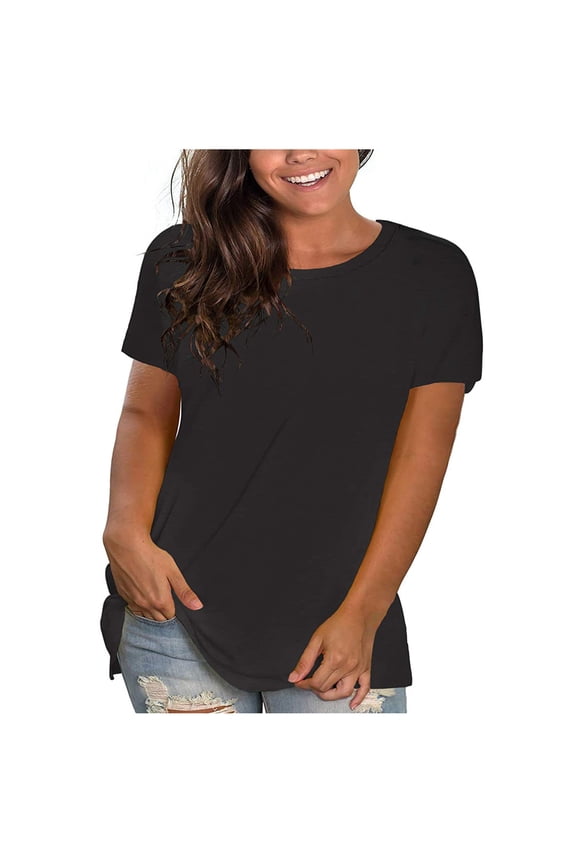 Summer Tops for Women 2025 Black Plus-Size Solid Loose Short Sleeve T-shirt Tops