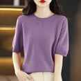 thumbnail image 1 of Summer Saving Clearance 2024! POTETI Women Spring Tops Purple Crew Neck Short Sleeve Solid Color Capless Fallow Commuting Jacket, 1 of 4