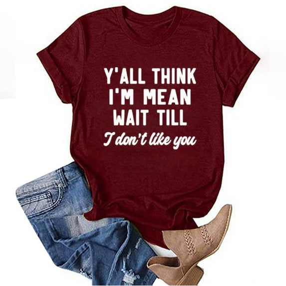 Summer Saving Clearance 2024! POTETI Women Tops Red Casual Crew Neck Printed T-Shirt Loose Short Sleeve Tops Blouse