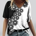 thumbnail image 1 of POTETI Women's Tshirts White Printing Casual V-neck Short Sleeve Loose T-shirt Tops, 1 of 4