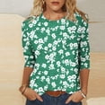 thumbnail image 1 of Summer Saving Clearance 2024! POTETI Womens Plus Tops Green Printed T-shirt Mid-length 3/4 Sleeves Blouse Round Neck Casual Tops, 1 of 4