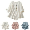 thumbnail image 1 of Summer Saving UPPADA Plus Size Tops for Women Summer 3/4 Sleeve Tops Cotton Linen Henley Neck Shirts Retro Plain Color Blouses, 1 of 5
