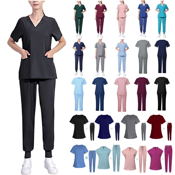 UPPADA Womens Scrub Sets Joggers Sale and Clearance-Women's Medical Scrubs V-Neck Summer Tops and Cargo Pants Workwear Uniformes MéDicos Mujer