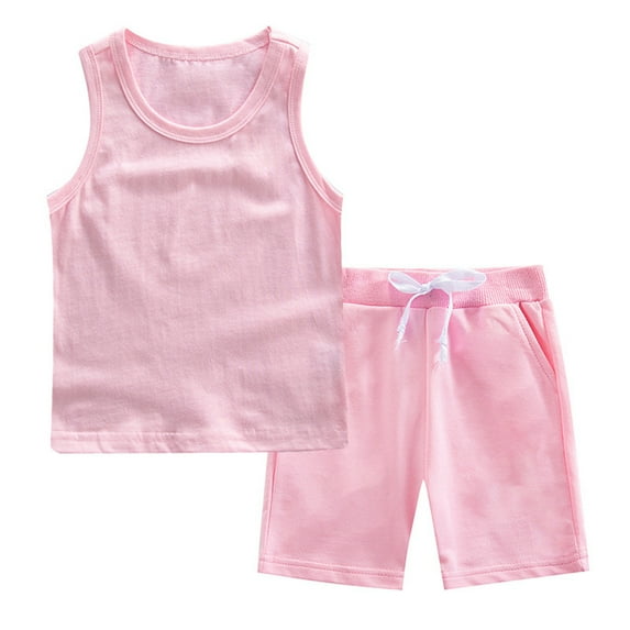 Summer Saving Clearance 2025! Beachwear Sets for Girls Baby Boy Summer Clothes Sleeveless Tank Tops Vest T-Shirt + Casual Shorts Toddler Outfits Set for 2-3 Years,Pink