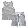 thumbnail image 1 of Summer Saving Clearance 2025！ Boy Shorts Sets Baby Boy Summer Clothes Sleeveless Tank Tops Vest T-Shirt + Casual Shorts Toddler Outfits Set for 2-3 Years,Grey, 1 of 2