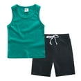 thumbnail image 1 of Summer Saving Clearance 2025！ Boys 2 Pieces Summer Beach Outfits Baby Boy Summer Clothes Sleeveless Tank Tops Vest T-Shirt Casual Shorts Toddler Outfits Set for 1-2 Years,Green, 1 of 2