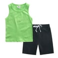 thumbnail image 1 of Summer Saving Clearance 2025ï¼ Boys Active Short Sets Baby Boy Summer Clothes Striped Tank Tops Camisoles and Shorts Boys Spring Summer Outfit for 3-4 Years,Light Green, 1 of 2