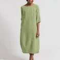 thumbnail image 1 of CALAFEBILA Cotton Dress for Female Everyday Mid-Length Solid Crew Neck Compressing Midsection Womens Clothes Summer Above-Knee Dress, 1 of 8
