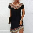 thumbnail image 1 of CALAFEBILA Female Midi Dress Temperament Short Sleeve Print Crew Neck Waist Woman Summer Clothes Knee-Length Dress, 1 of 8