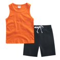 thumbnail image 1 of Summer Saving Clearance 2025！ Children'S Summer Sets Toddler Boy Clothes Summer Baby Boy Clothes Outfits Holiday Style Sleeveless Letter Print Tank Tops + Shorts Set for 7-8 Years,Orange, 1 of 2