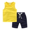 thumbnail image 1 of Summer Saving Clearance 2025ï¼ Girls' Summer Outfits Baby Boy Summer Clothes Striped Tank Tops Camisoles and Shorts Boys Spring Summer Outfit for 6-7 Years,Yellow, 1 of 2