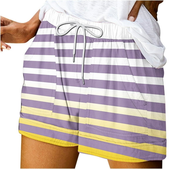 Qnanspi Summer Women Casual Shorts,Women Summer Printed Lace Up Elastic Pocket Casual Shorts