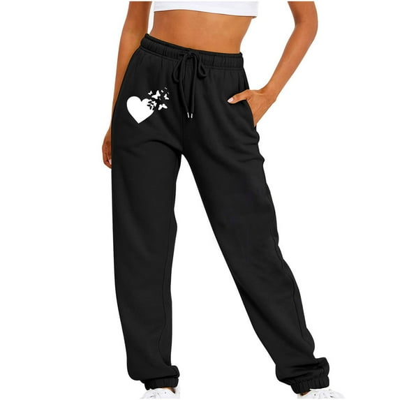 Summer Saving Clearance AXXD Athletic Women Works Capri With Pockets Black Summer Workout Loose Casual Sports Solid Color Valentine's Day Love Printed Long Mother's Day