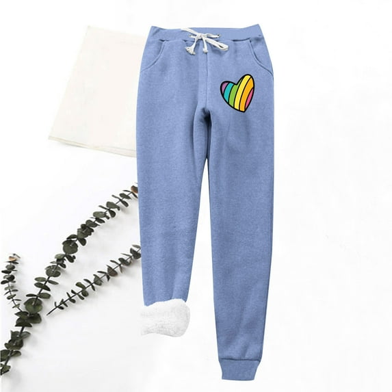 Summer Saving Clearance AXXD Athletic Women Works Capri With Pockets Blue Spring Velvet Hiking Printing Leggings With Elastic Drawstring Pockets Thick Warm Pants Valentine's Day